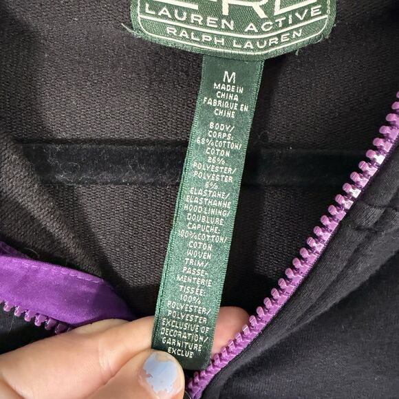 Lauren Ralph Lauren Active Hoodie Women's Medium Black Zip Pockets Full Zip - Picture 5 of 11